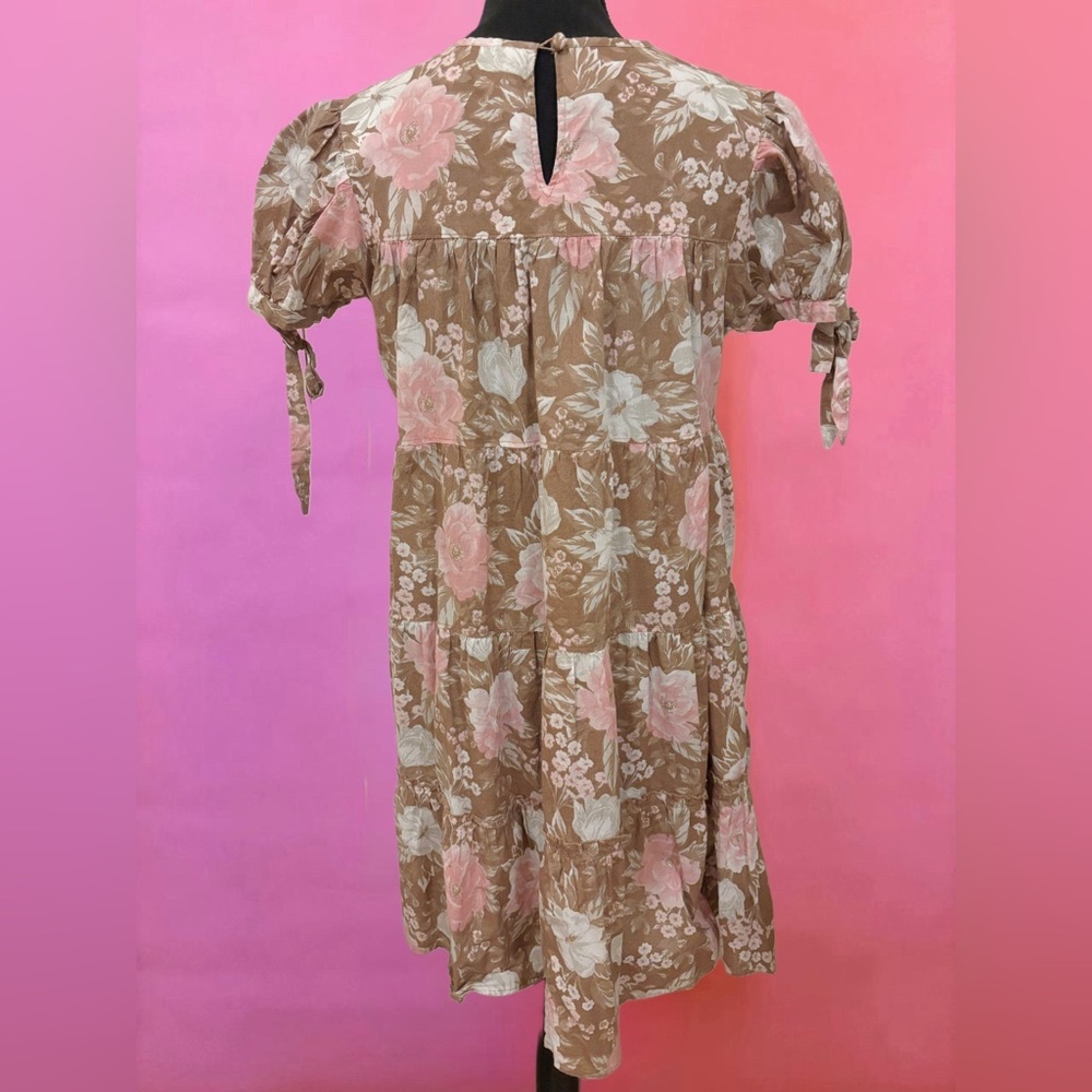 Urban Outfitters Coquette Brown & Pink Floral Babydoll Dress - Size Medium - Picture 5 of 12